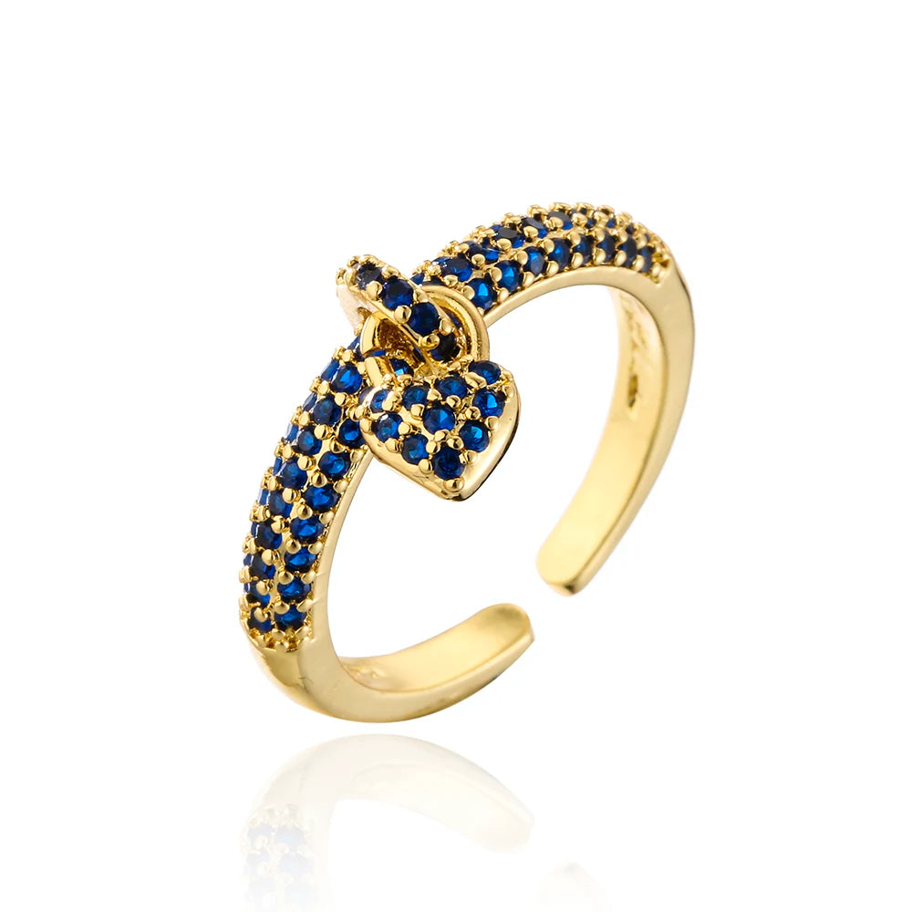 Trendy Gold-Colored Heart Charm Finger Ring for Women