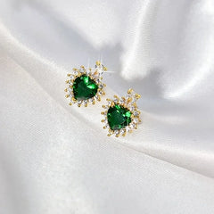 Luxury Heart-shaped Necklace and Earrings Jewelry Set with Green Zircon