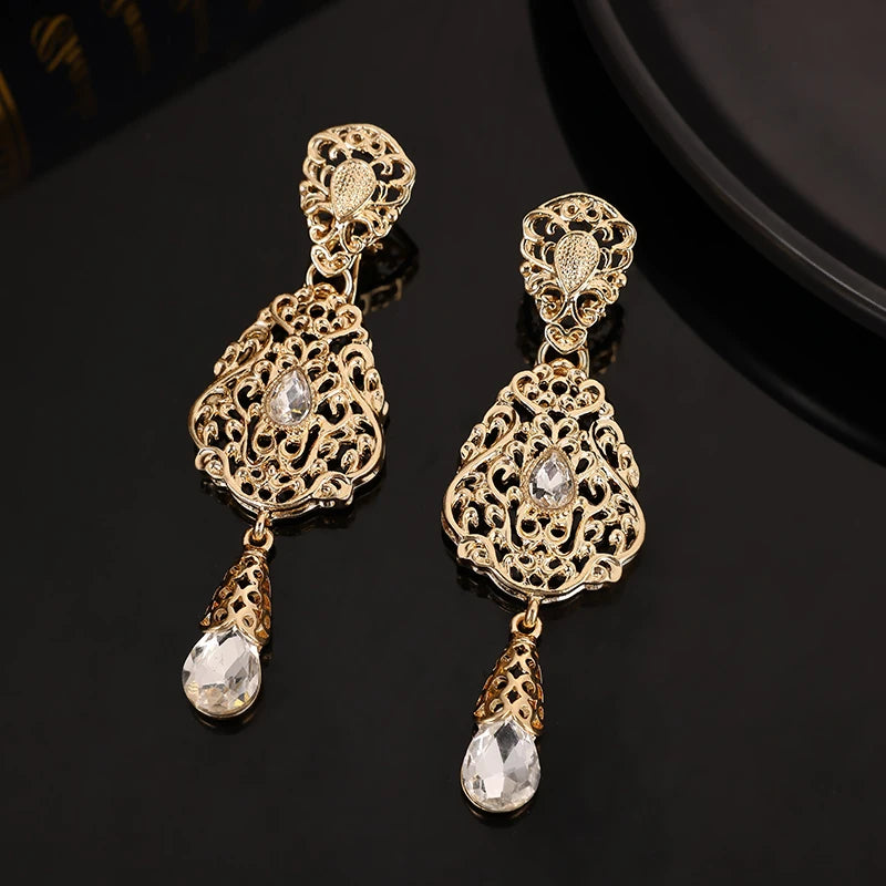 Elegant Vintage-Style Drop Earrings with Rhinestone Mosaic