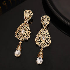 Elegant Vintage-Style Drop Earrings with Rhinestone Mosaic