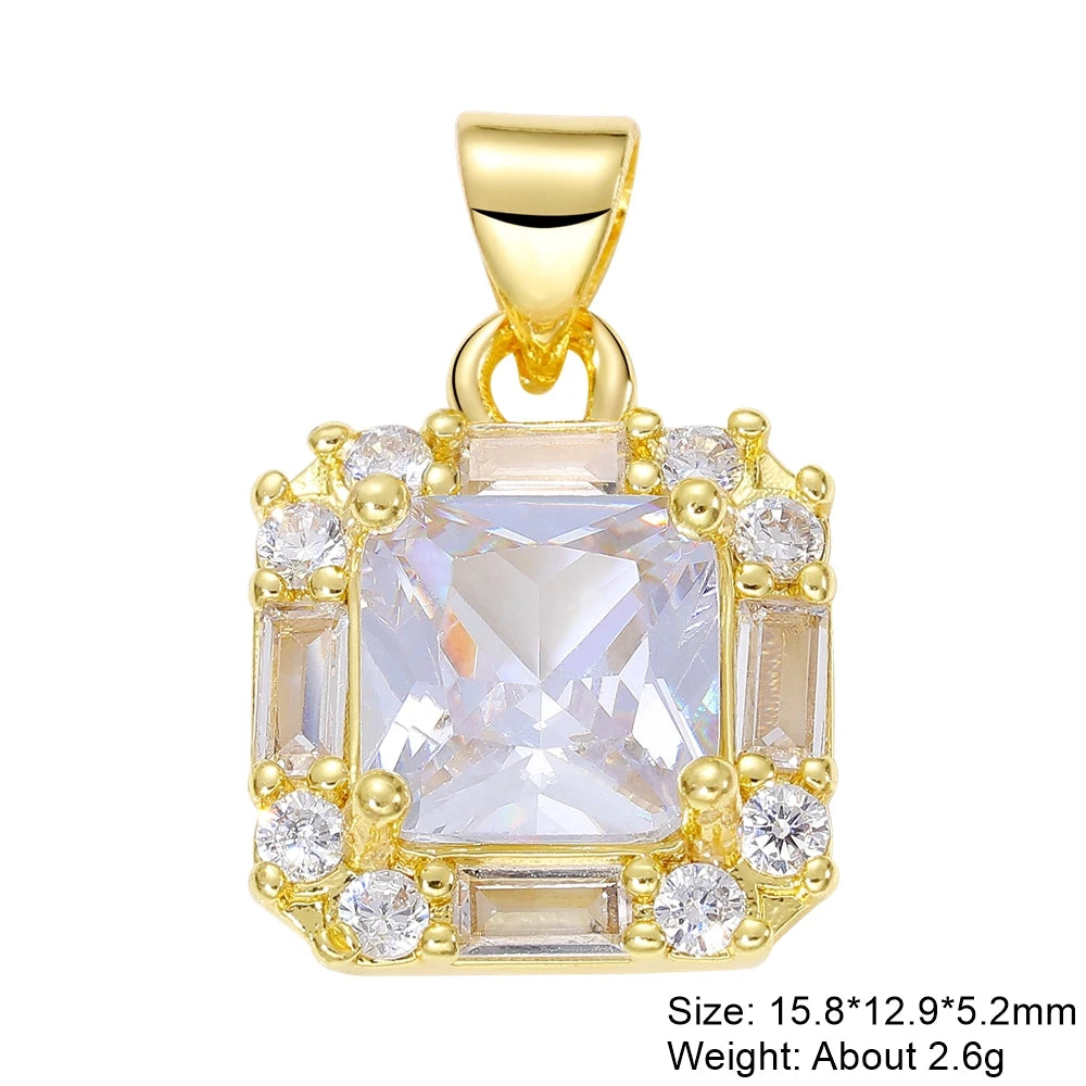 Handmade Luxury 18K Gold Plated Cubic Zirconia Cube Charms for Bridal Jewelry Making