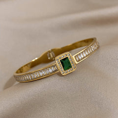 Green Square Zircon Stainless Steel Bangles for Women