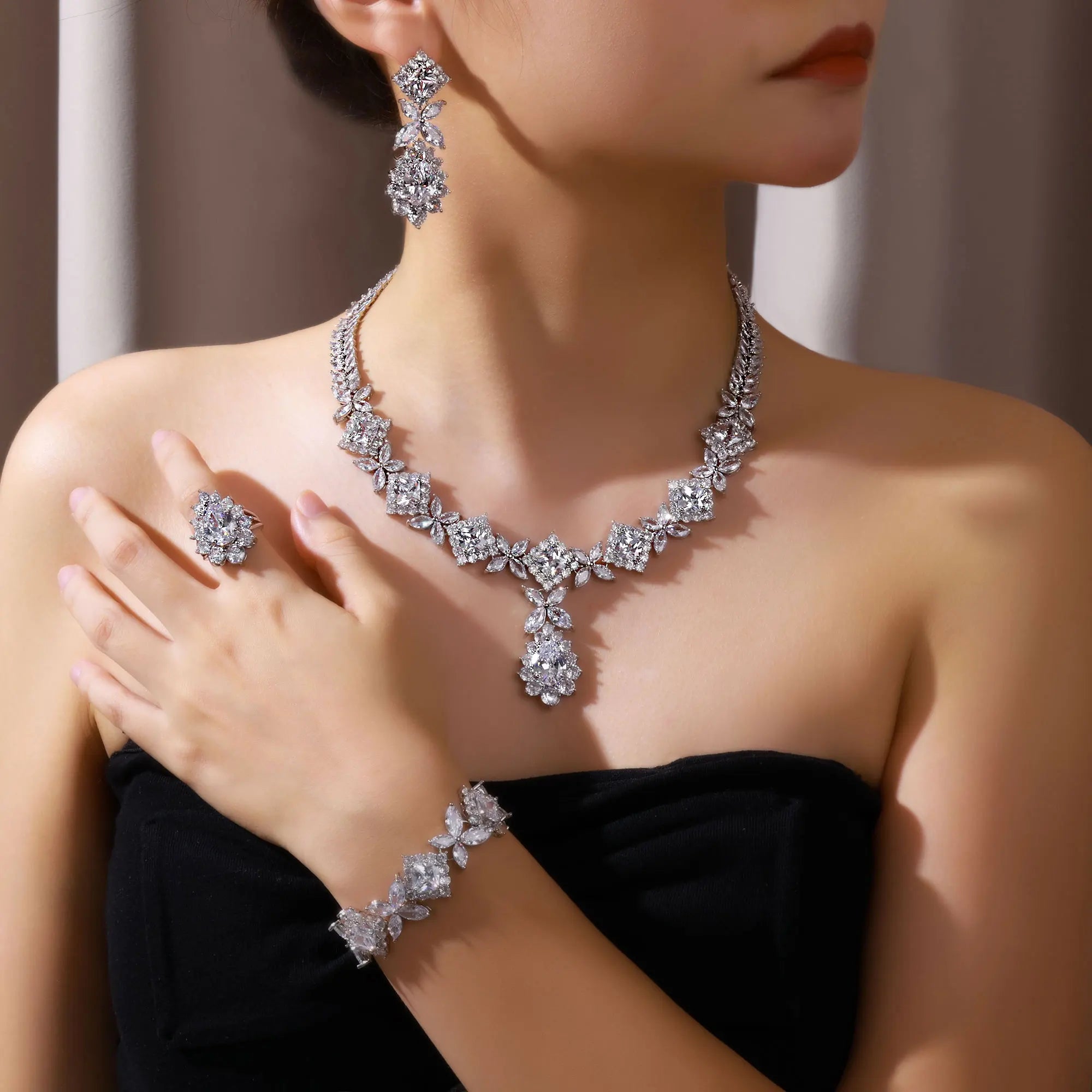 2024 Best-Selling 4-Piece Cubic Zirconia Bridal Jewelry Set