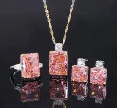 Exquisite Silver Padparadscha Tourmaline Diamond Jewelry Set - Elegant Fine Jewelry Gift for Women