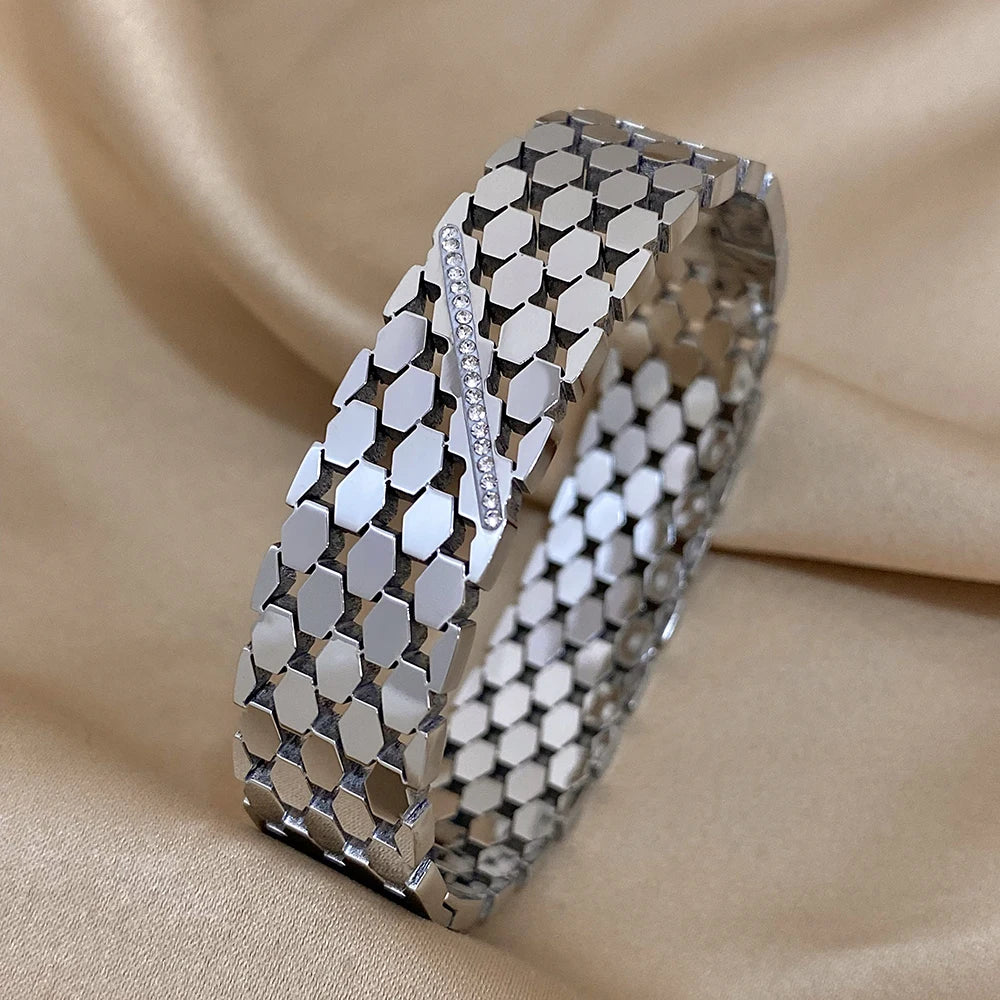 Chunky Inlaid Rhinestone Bangles Bracelets for Women