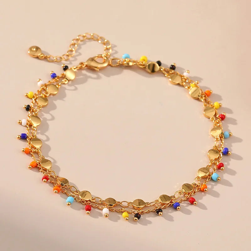 Copper Plated 18K Gold Double-layer Chain Anklet