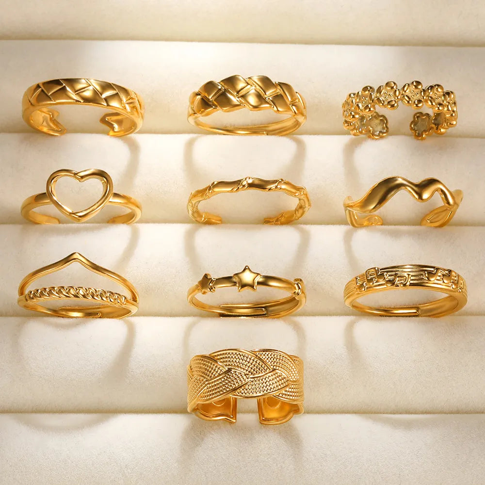 Stainless Steel Rings For Women Men Gold Color Heart Engagement Wedding Wide Ring