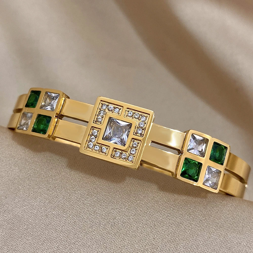 Elegant Emerald Green and White Crystal Cuff Bracelet