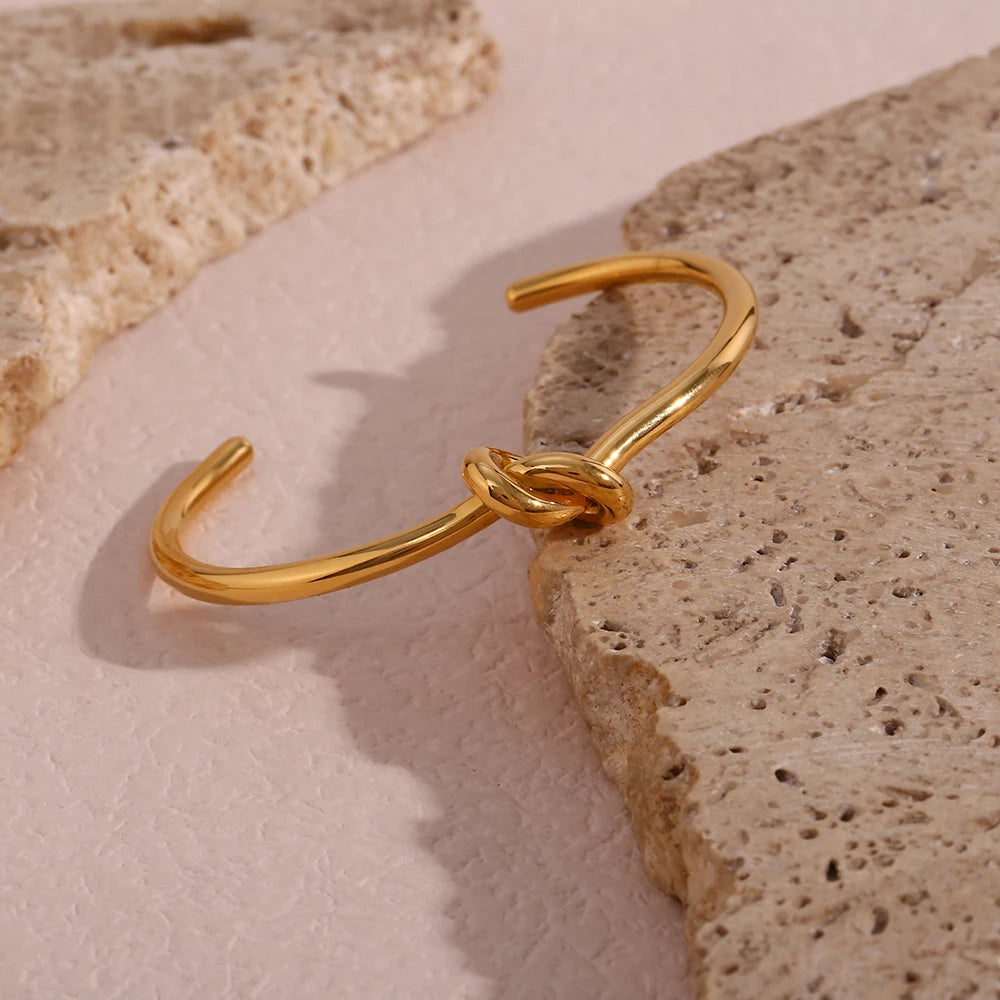 Minimalist 18K Gold Plated Knot Cuff Bangle Bracelet