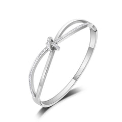 Sparkling CZ Crystal Cross Bow-knot Bangle Bracelet