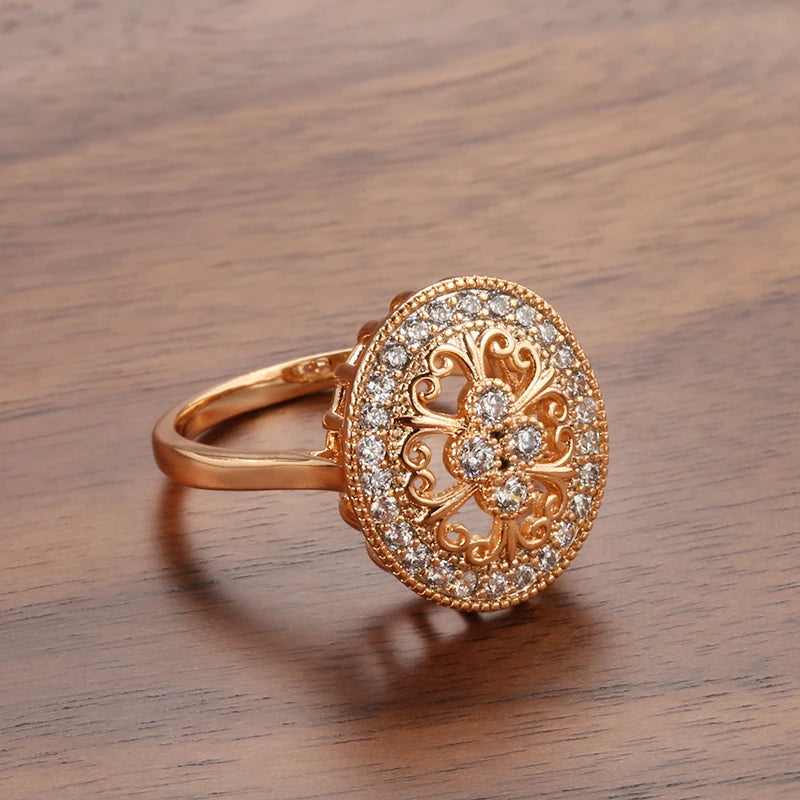 Vintage Texture Full Zircon Women's Ring in 585 Gold Color