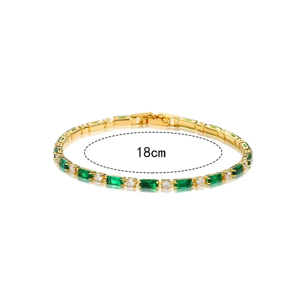 Green Shiny Charm CZ Tennis 18k Gold Bracelet for Women