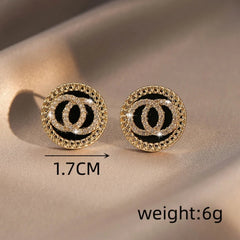 Chic Double Round Circles Stud Earrings with Crystal Accents