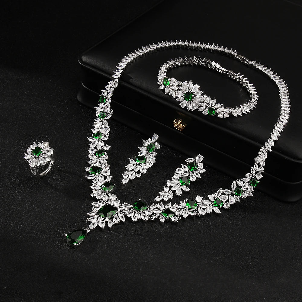 Floral-Inspired Cubic Zirconia Necklace and Earring Set