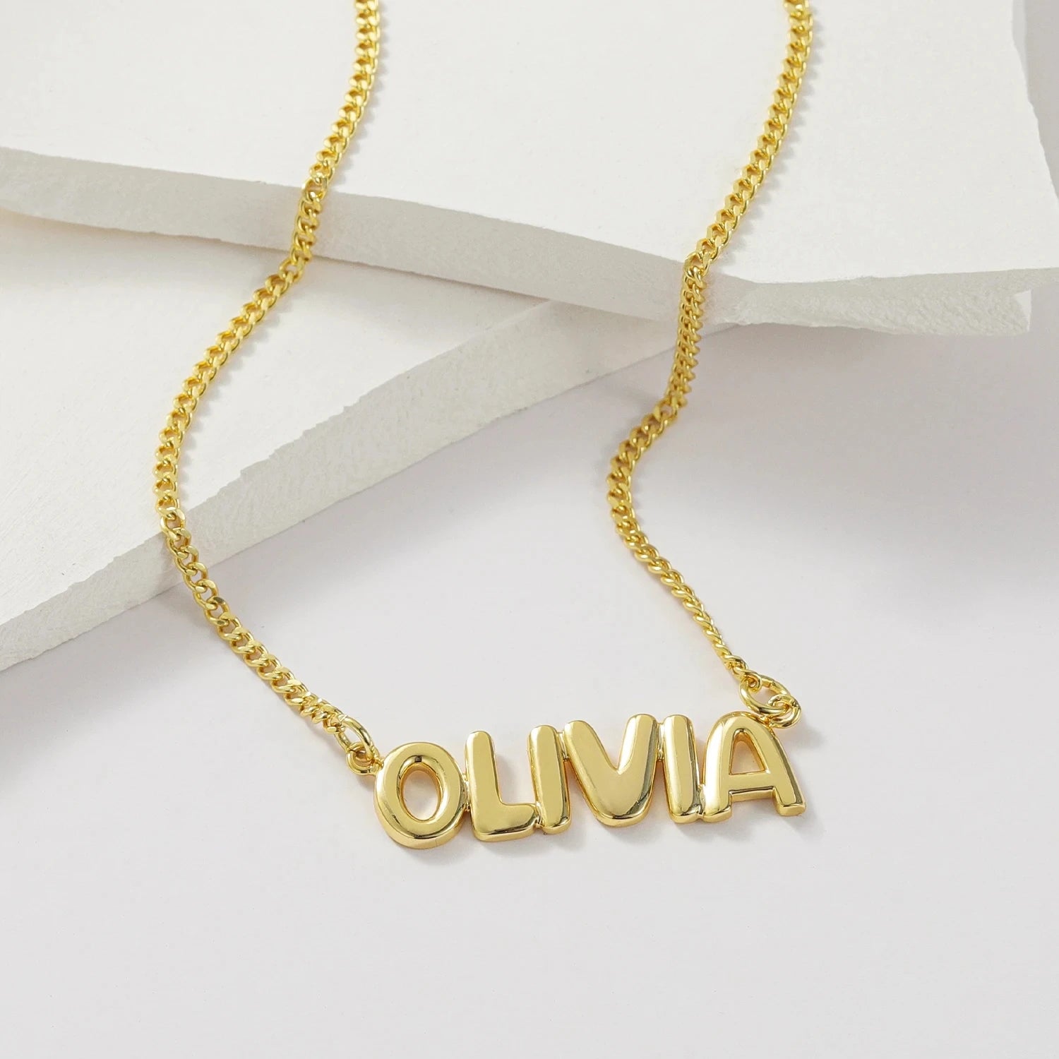 Personalized 18k Gold Plated Puff Name Pendant Necklace