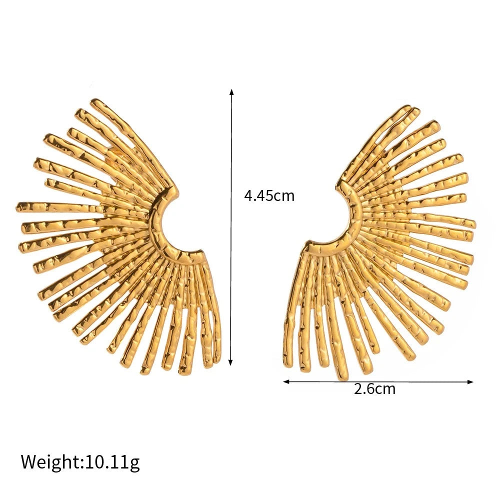 18K Gold Plated Stainless Steel Hollow Wing Fan-shaped Earrings