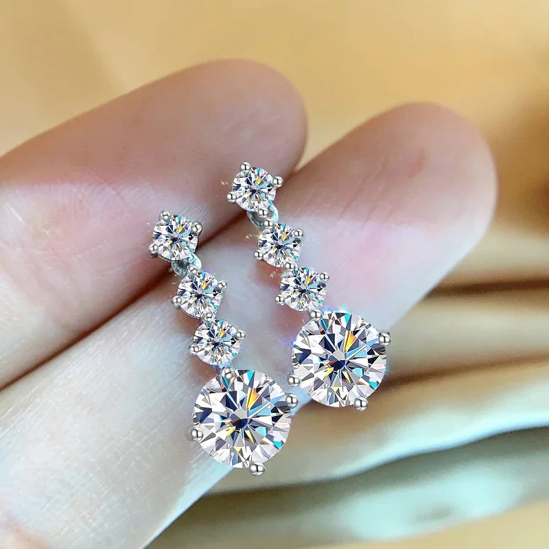 Sterling Silver Moissanite Drop Earrings: D Color VVS1 Moissanite Diamond