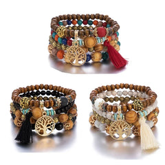 4Pcs Bohemia Tree of Life Charm Beaded Bracelet Set for Women