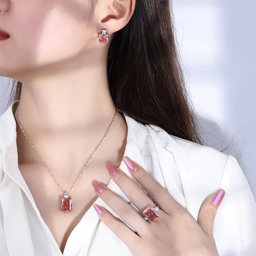 Exquisite Silver Padparadscha Tourmaline Diamond Jewelry Set - Elegant Fine Jewelry Gift for Women