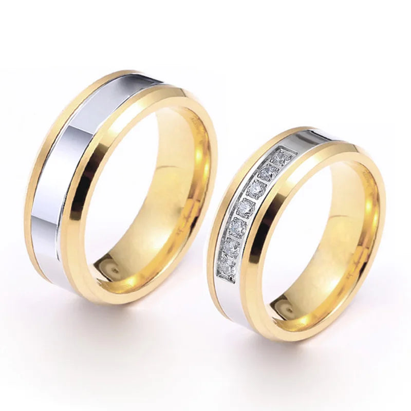 Western 18k Gold High Quality CZ Stone Wedding Rings Set for Couples