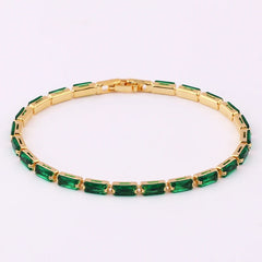 Green Shiny Charm CZ Tennis 18k Gold Bracelet for Women