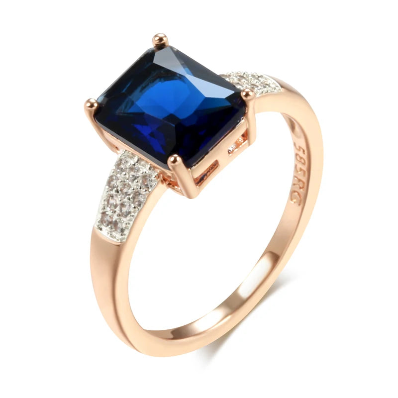 Square Blue Natural Zircon Fashion Ring