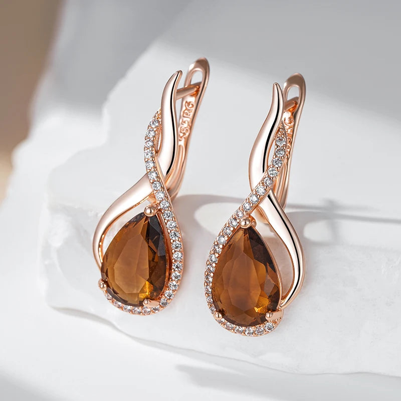 Elegant Light Brown Cubic Zirconia Drop Earrings