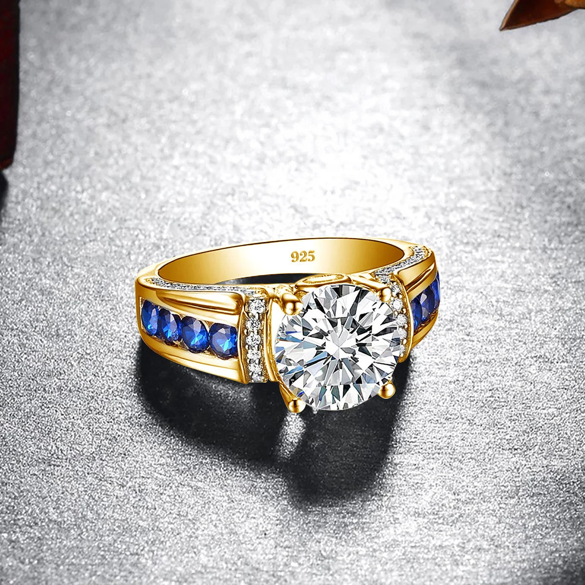 Sophisticated Moissanite and Sapphire Ring