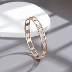 Classic Stainless Steel Four Leaf Clover Zircon Bangles Bracelet for Women