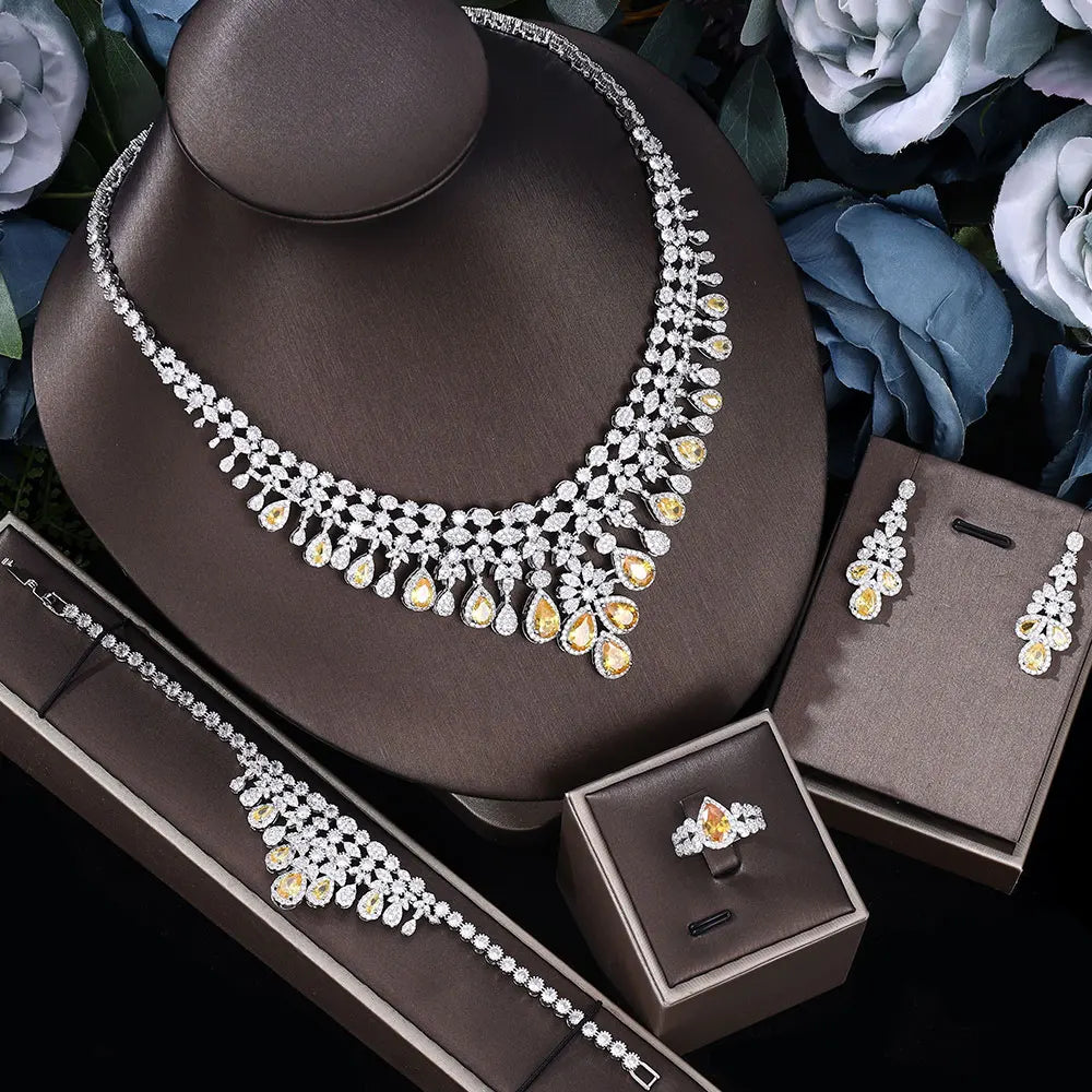 2024 Zircon Bridal Necklace Earrings 4-Piece Set