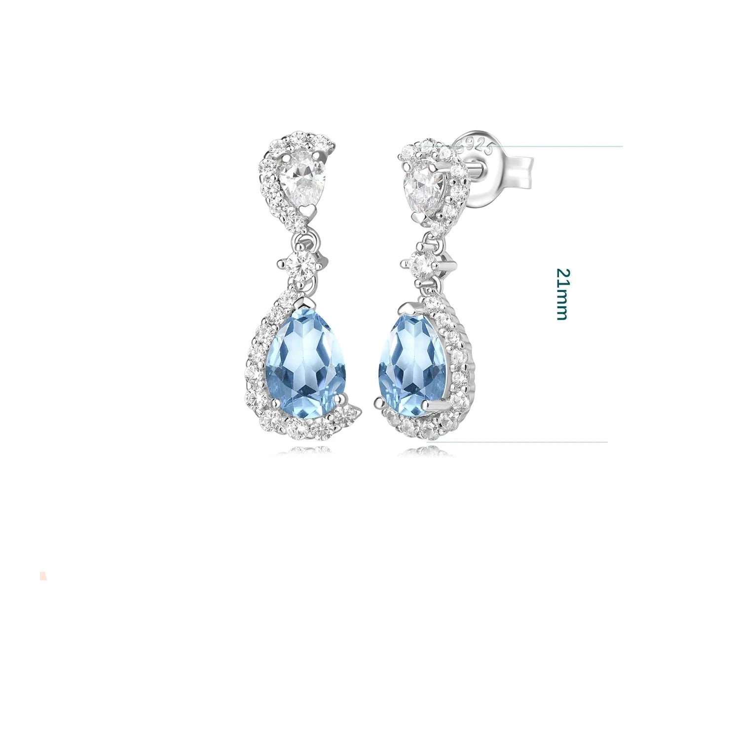 Pear Natural Sky Blue Topaz Dangle Drop Earrings 925 Sterling Silver for Women