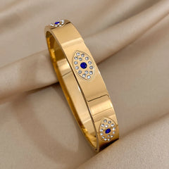 Trendy Geometric Cuff Bracelet with Blue Rhinestone Accents