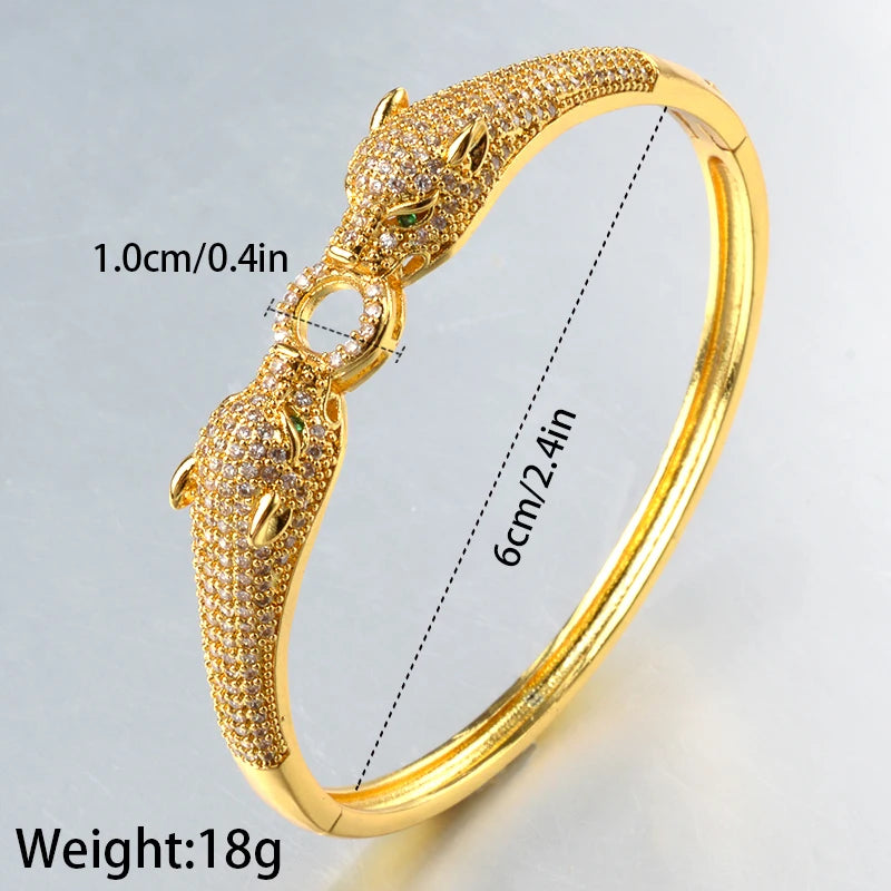 Exquisite Leopard Head Bangle Bracelet in Gold and Silver Tones