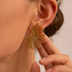 18K Gold Plated Stainless Steel Hollow Wing Fan-shaped Earrings