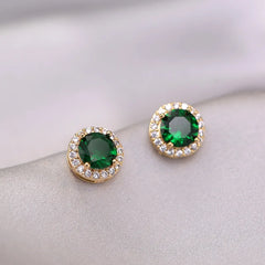 Exquisite Emerald Zircon Round Pendant Necklace Earrings Set - Temperament Jewelry Set