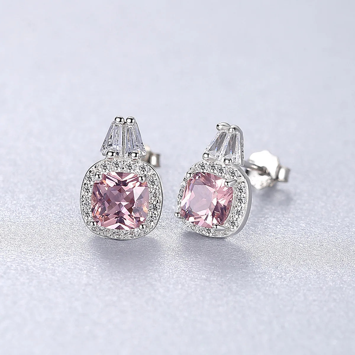 Elegant Pink Morganite Cushion-Cut Stud Earrings