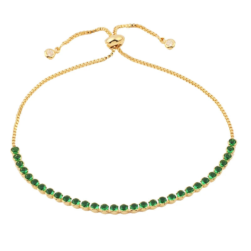 Green Shiny Charm CZ Tennis 18k Gold Bracelet for Women