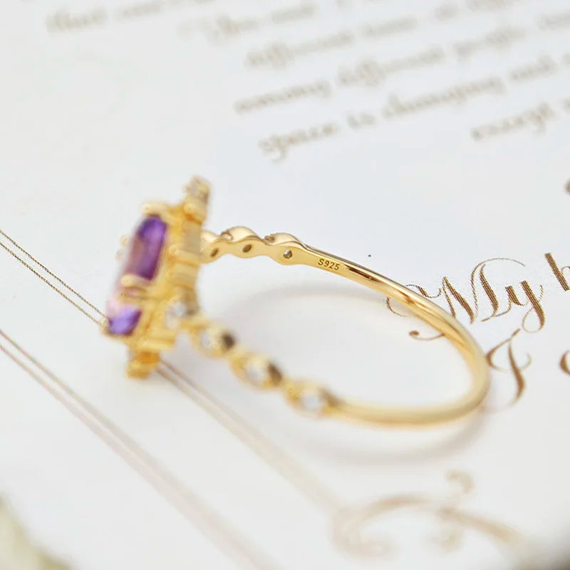 Natural Amethyst Gemstone Ring - Vintage Collection