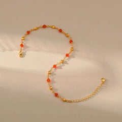 Ethnic Style 18K Gold Plated Anklets with Red Beads