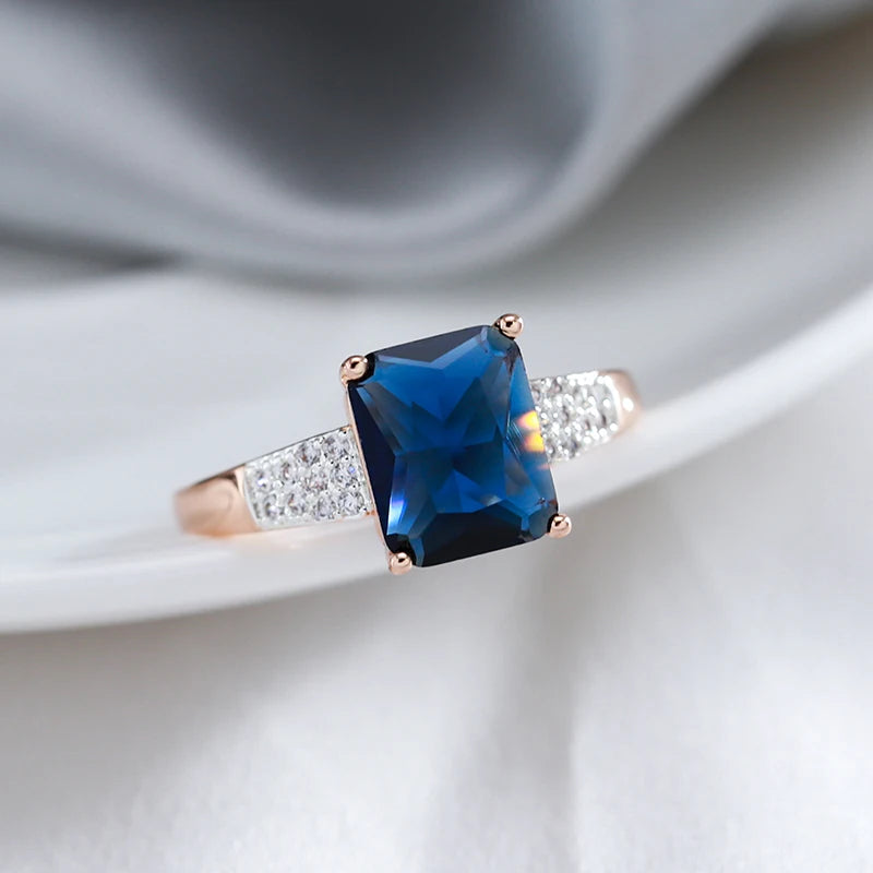 Square Blue Natural Zircon Fashion Ring