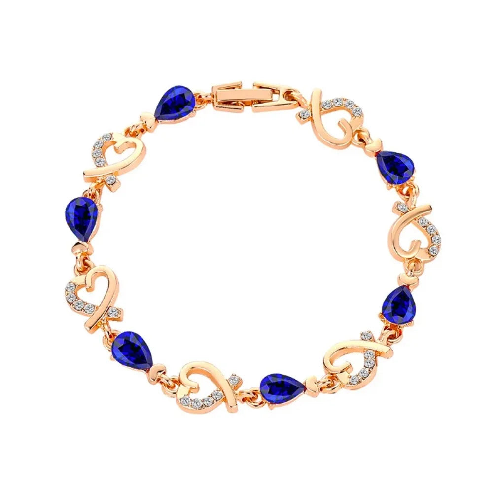 Colorful Austrian Crystal Heart Chain Bracelet for Women