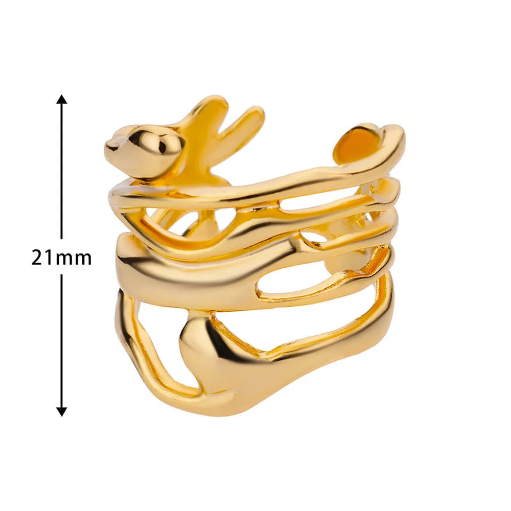 Stainless Steel Rings For Women Men Gold Color Hollow Wide Ring