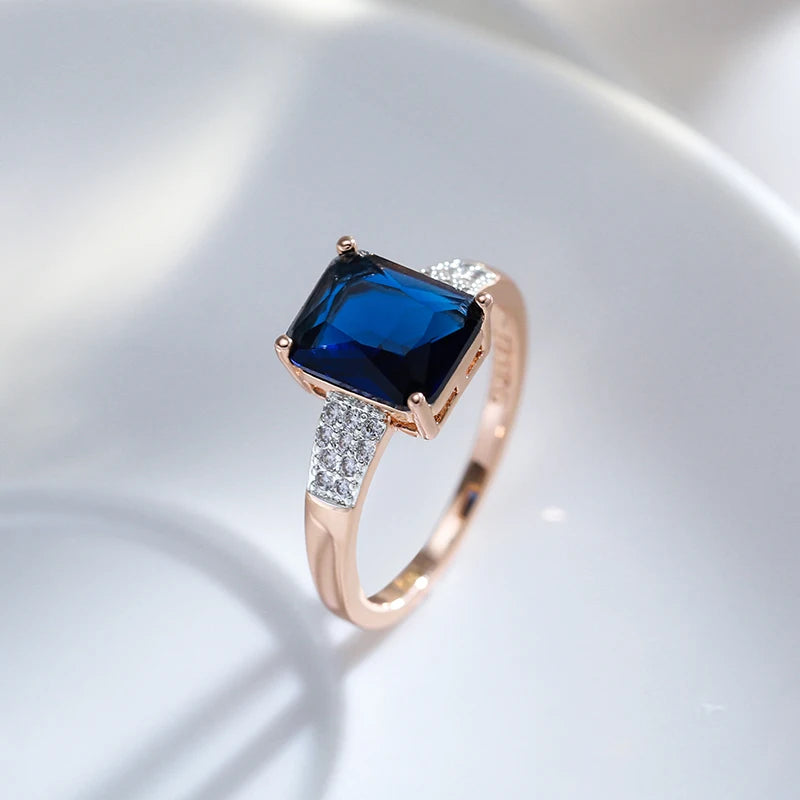 Square Blue Natural Zircon Fashion Ring