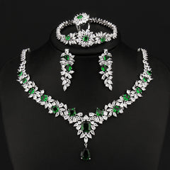 Floral-Inspired Cubic Zirconia Necklace and Earring Set