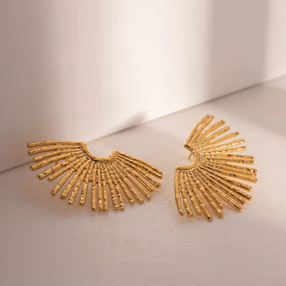 18K Gold Plated Stainless Steel Hollow Wing Fan-shaped Earrings