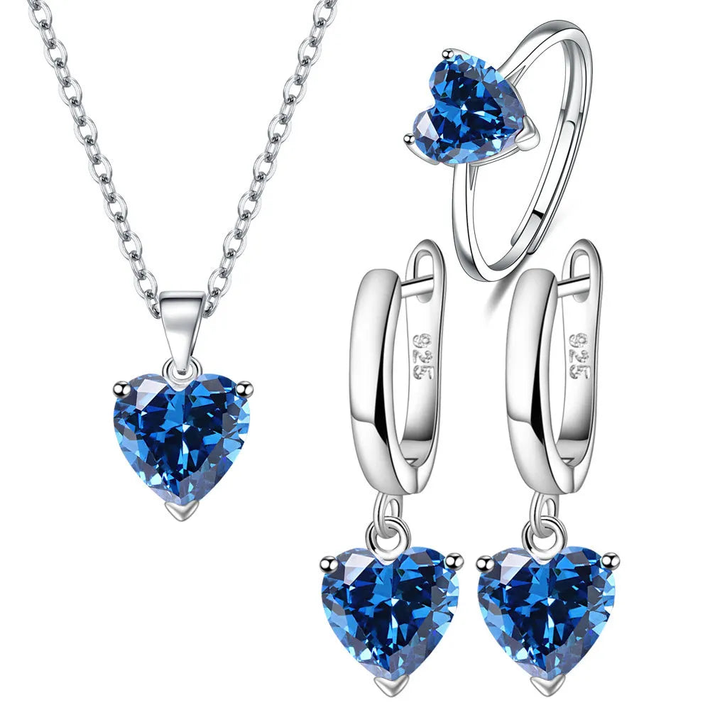 Heart Zircon Jewelry Set - Ring, Earrings, Necklace