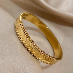 18K Gold Plated Stainless Steel Beads Textured Bangles