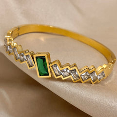 Trendy Green White Rectangular Zircon Bangles Bracelets