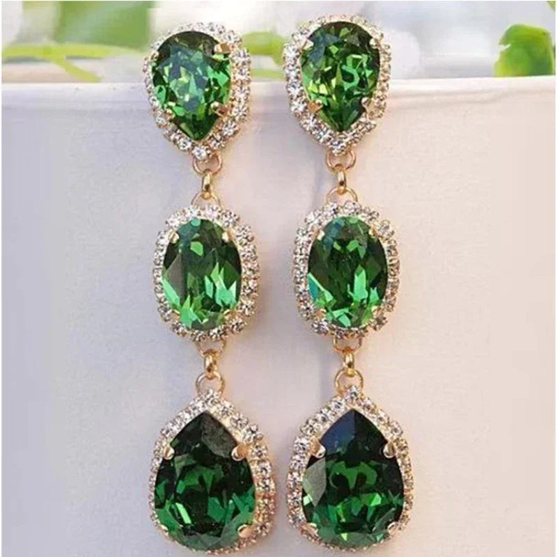 Green Cubic Zirconia Water Drop Stud Earrings for Women