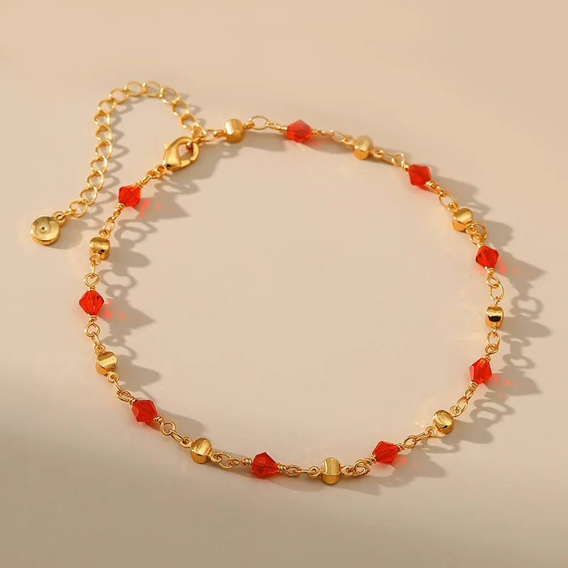 Ethnic Style 18K Gold Plated Anklets with Red Beads